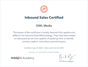 Сертификат Hubspot Inbound Sales